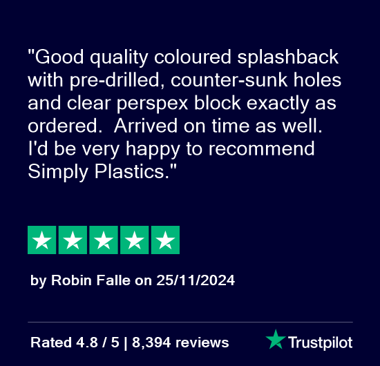 Independent review from TrustPilot - visit https://uk.trustpilot.com/review/simplyplastics.com